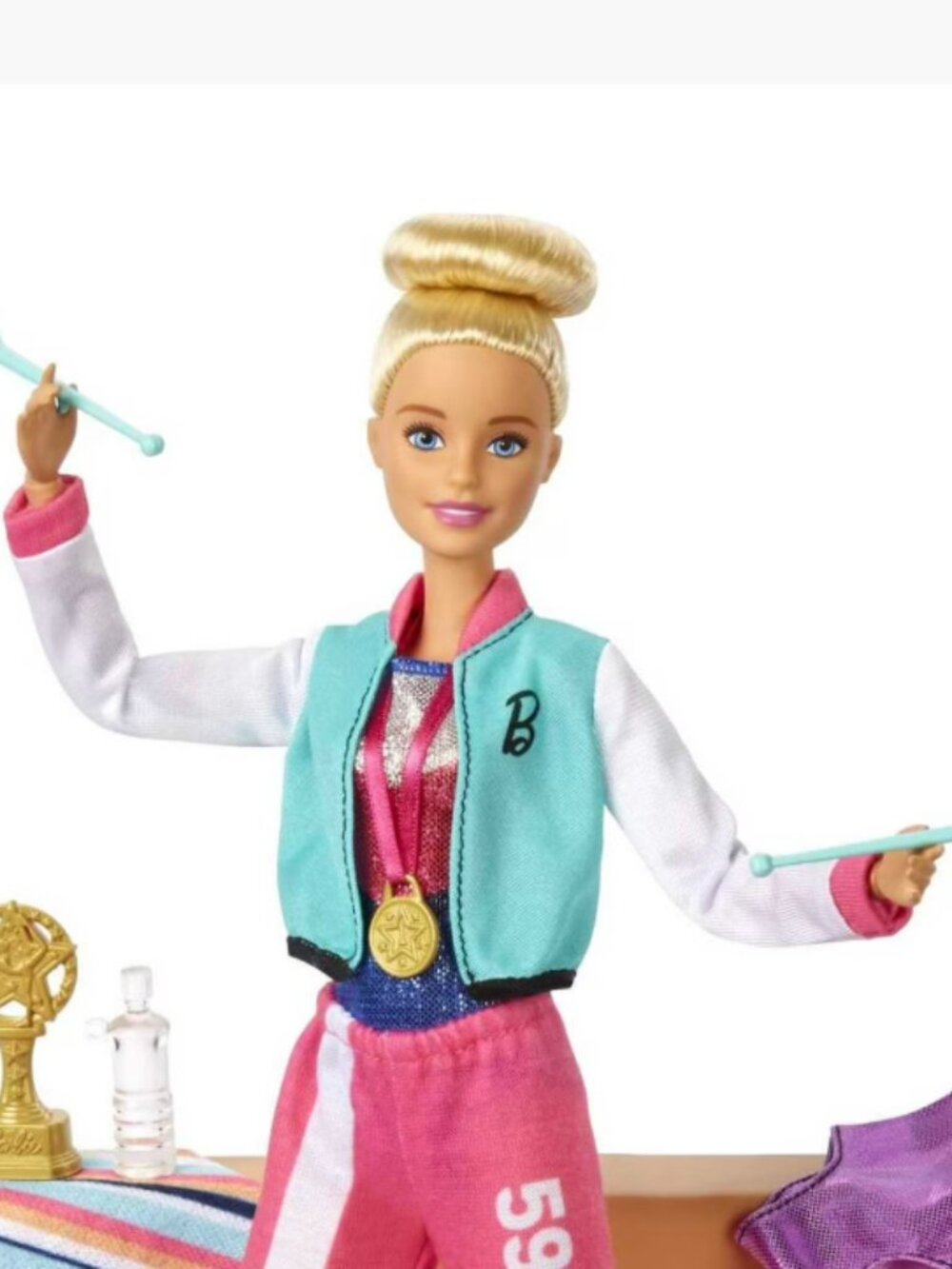 Barbie Gymnastics Playset with Blonde Doll and Accessories, Twirling Gymnast Toy
